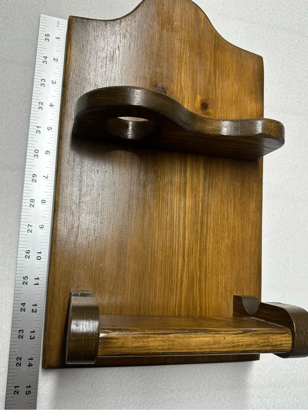 Vintage Wood Hair Dryer Curling Iron Wall Holder Shelf Bathroom Vanity Decor